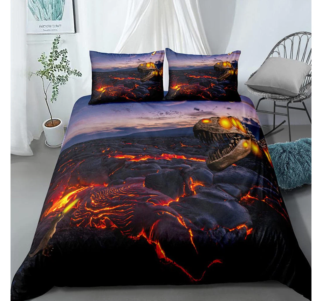 Bedding Set - Lava Dinosaur Ties Included 1 Ultra Soft Duvet Cover or Quilt and 2 Lightweight Breathe Pillowcases