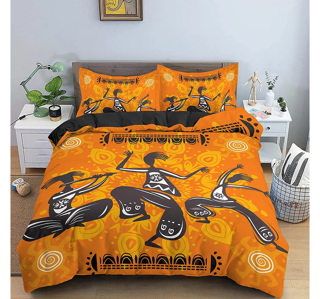Bedding Set - Orange African Dance Included 1 Ultra Soft Duvet Cover or Quilt and 2 Lightweight Breathe Pillowcases