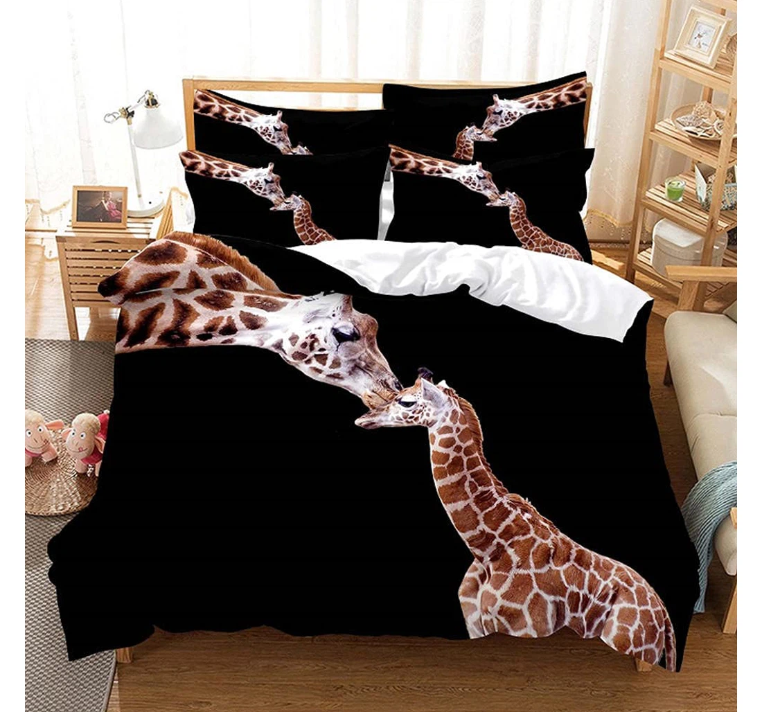 Personalized Bedding Set - Black Giraffe Child Included 1 Ultra Soft Duvet Cover or Quilt and 2 Lightweight Breathe Pillowcases