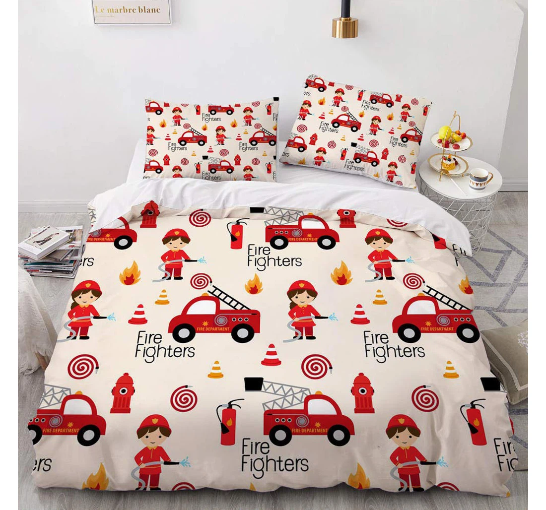 Personalized Bedding Set - Fire Truck Included 1 Ultra Soft Duvet Cover or Quilt and 2 Lightweight Breathe Pillowcases