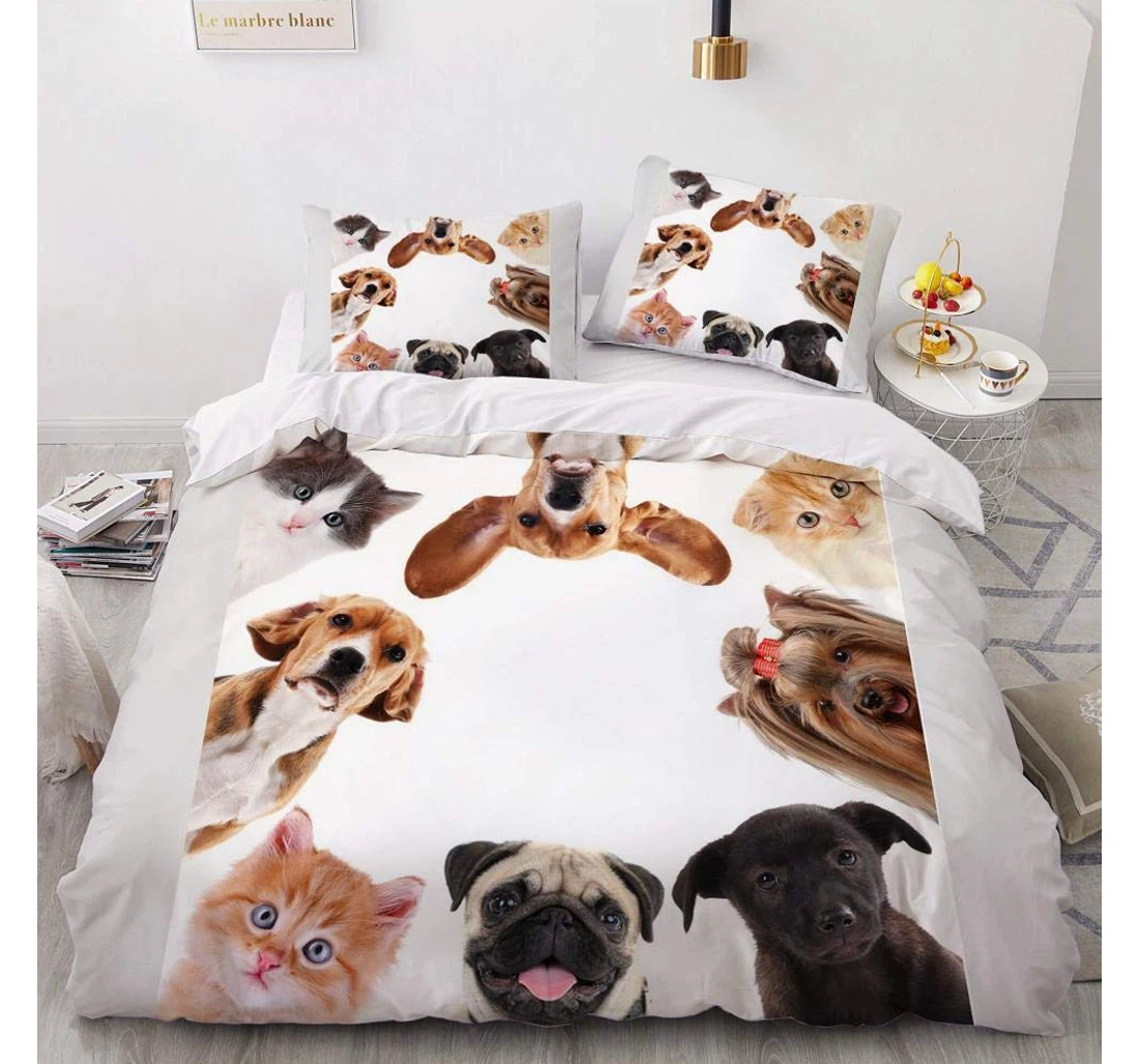 Personalized Bedding Set - White Animal Cat Dog Ties Included 1 Ultra Soft Duvet Cover or Quilt and 2 Lightweight Breathe Pillowcases
