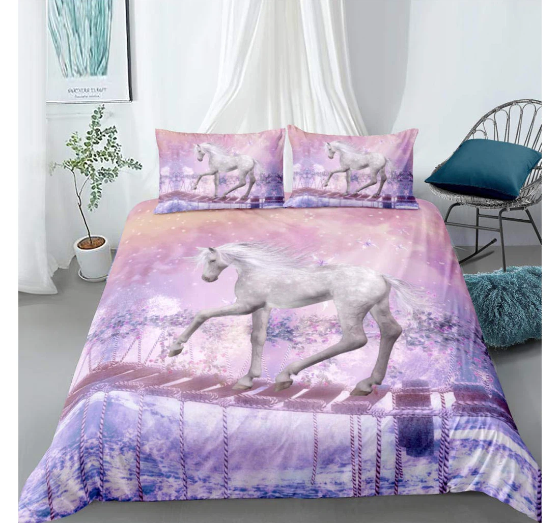 Personalized Bedding Set - White Dragon Horse Digital Included 1 Ultra Soft Duvet Cover or Quilt and 2 Lightweight Breathe Pillowcases
