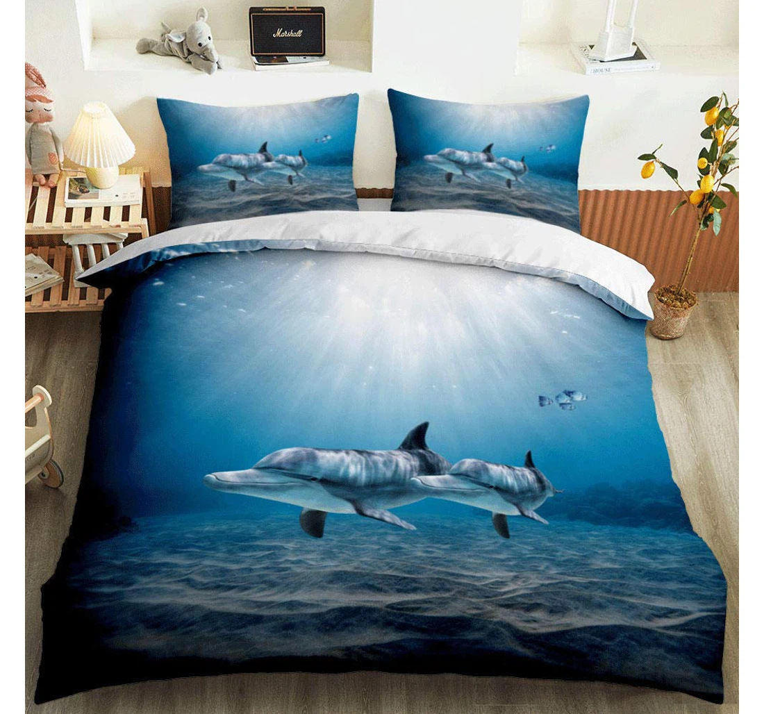 Personalized Bedding Set - Deep Sea Shark Included 1 Ultra Soft Duvet Cover or Quilt and 2 Lightweight Breathe Pillowcases