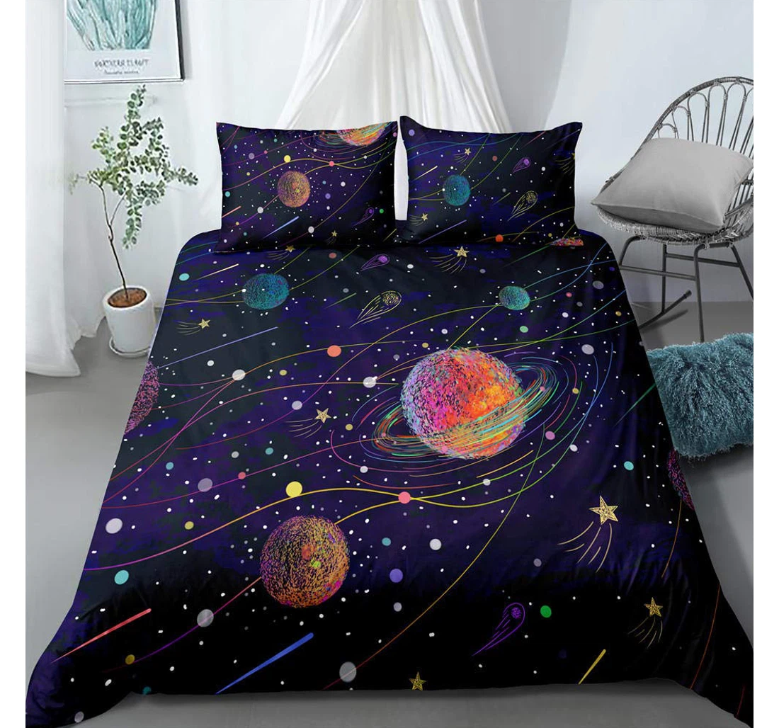 Personalized Bedding Set - Multicolor Planet Included 1 Ultra Soft Duvet Cover or Quilt and 2 Lightweight Breathe Pillowcases