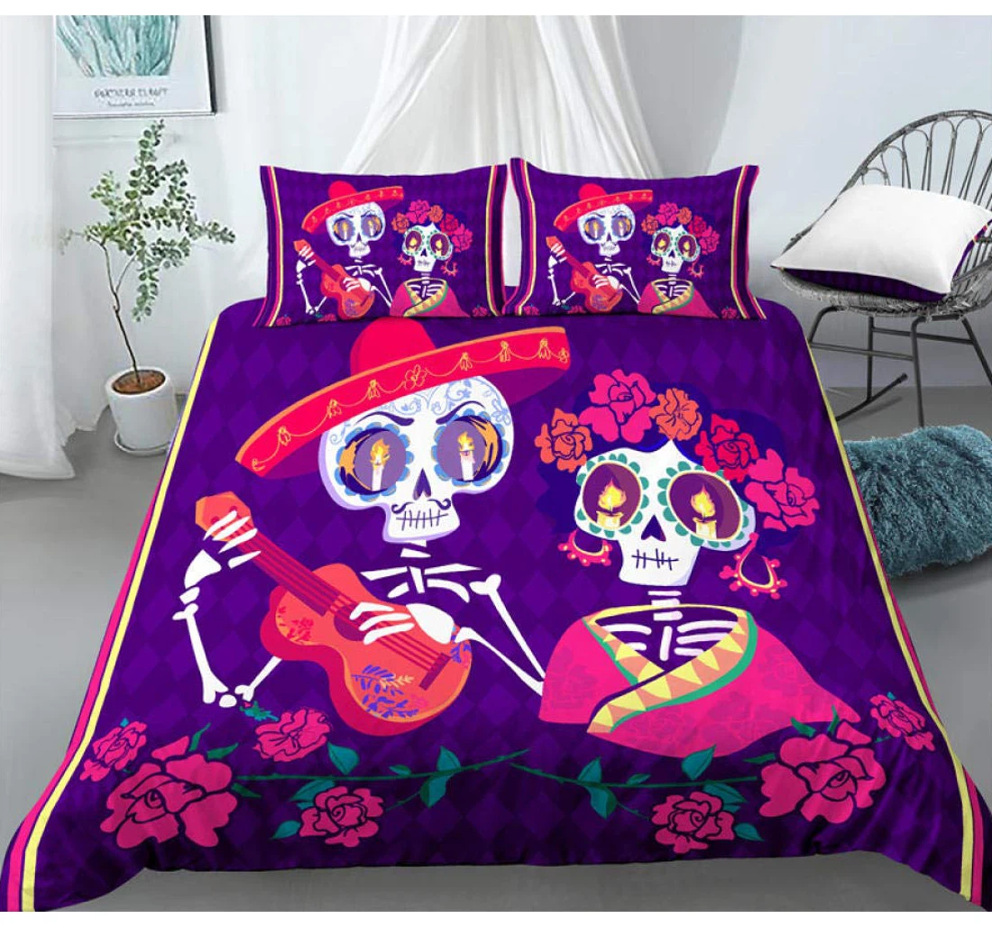 Personalized Bedding Set - Purple Skeleton Couple Included 1 Ultra Soft Duvet Cover or Quilt and 2 Lightweight Breathe Pillowcases