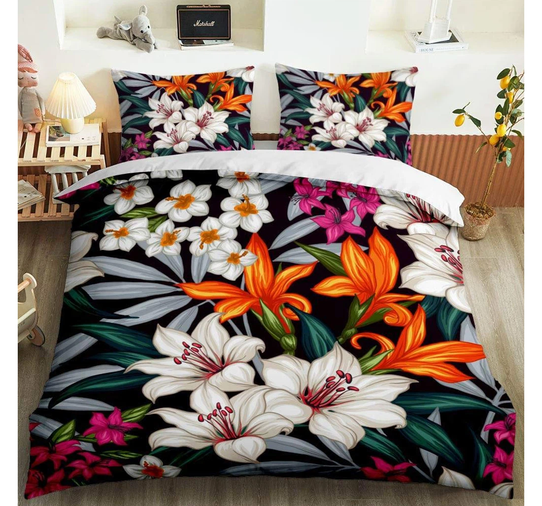 Personalized Bedding Set - Multicolor Lilies Included 1 Ultra Soft Duvet Cover or Quilt and 2 Lightweight Breathe Pillowcases