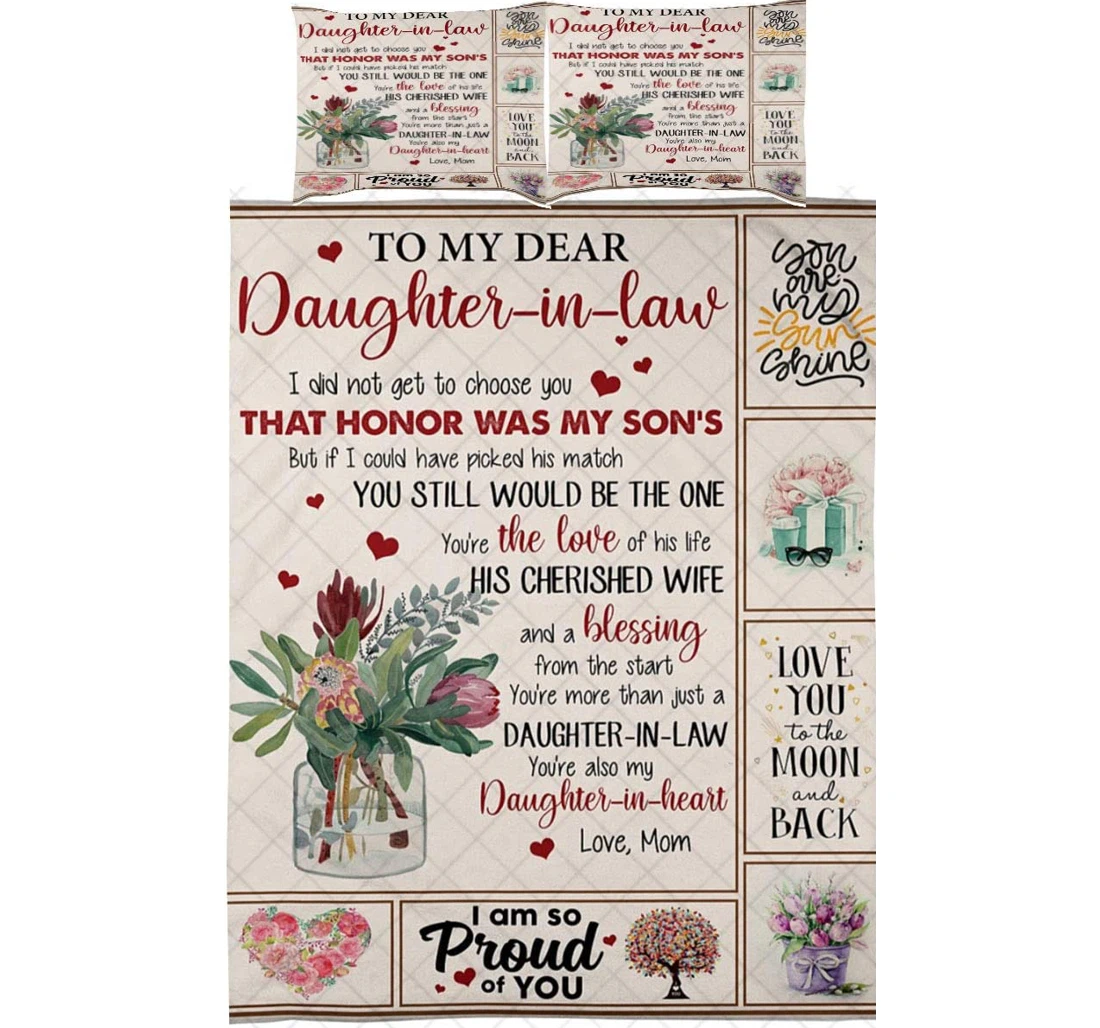 Personalized Bedding Set - Daughter Law Flower Vase Daughter Heart Included 1 Ultra Soft Duvet Cover or Quilt and 2 Lightweight Breathe Pillowcases