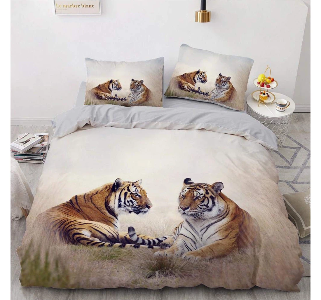 Personalized Bedding Set - Gray Tiger Included 1 Ultra Soft Duvet Cover or Quilt and 2 Lightweight Breathe Pillowcases