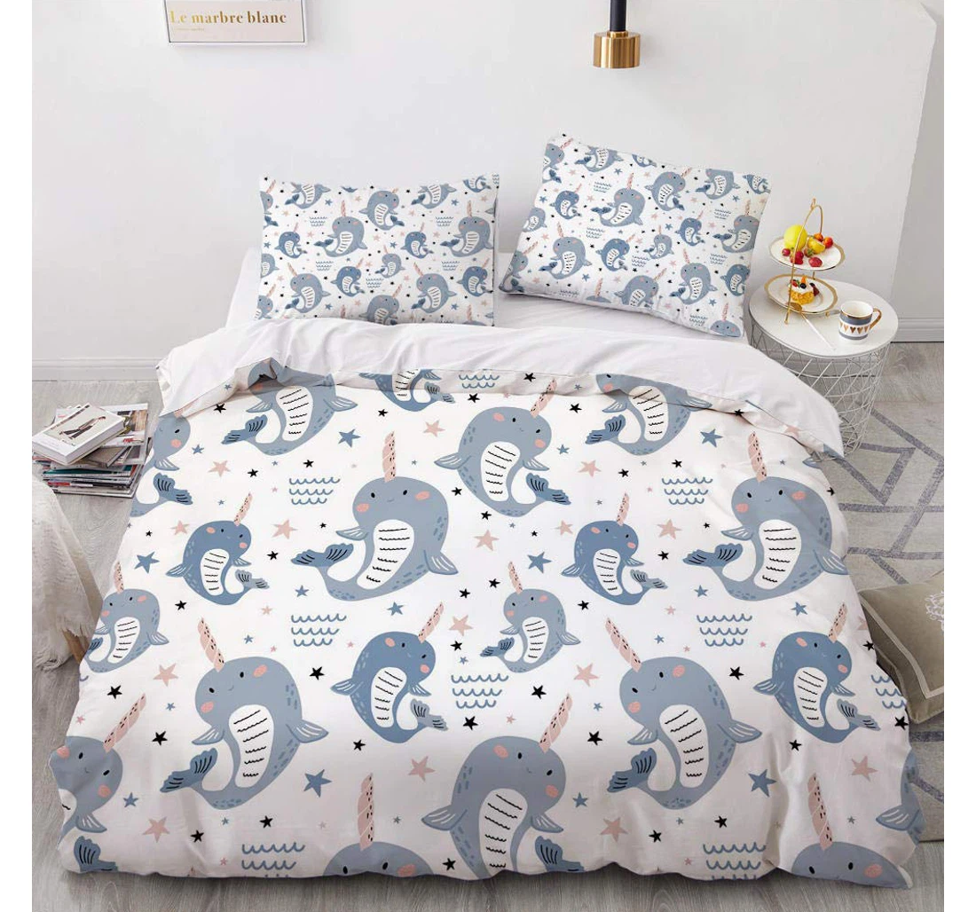 Personalized Bedding Set - Blue Whale Child Women Included 1 Ultra Soft Duvet Cover or Quilt and 2 Lightweight Breathe Pillowcases