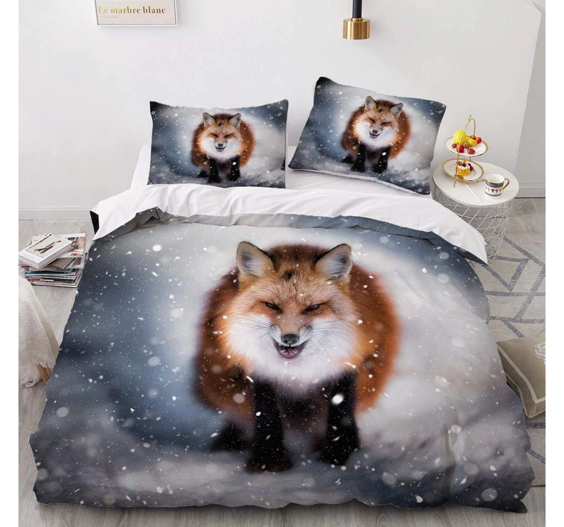 Personalized Bedding Set - Gray Fox Included 1 Ultra Soft Duvet Cover or Quilt and 2 Lightweight Breathe Pillowcases
