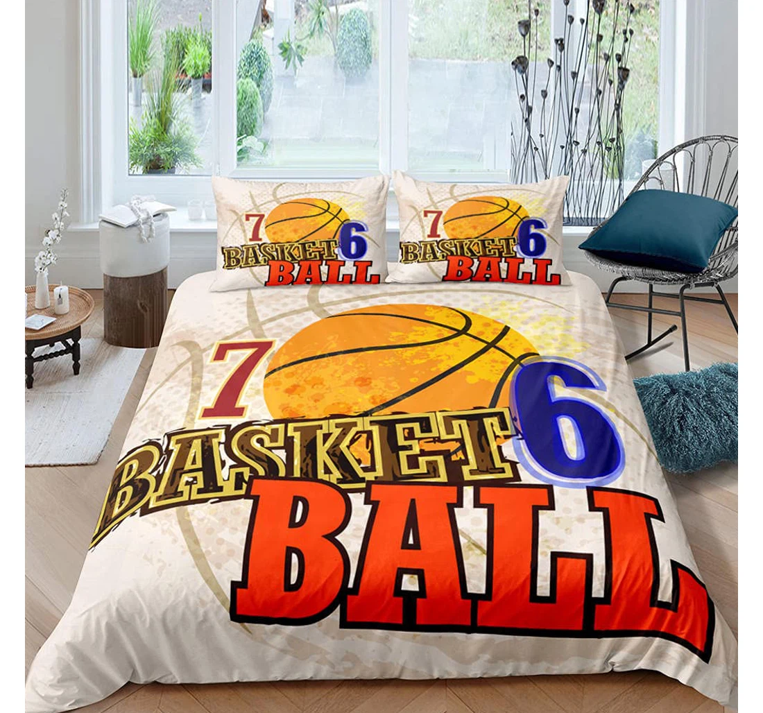 Personalized Bedding Set - Basketball Youth Included 1 Ultra Soft Duvet Cover or Quilt and 2 Lightweight Breathe Pillowcases