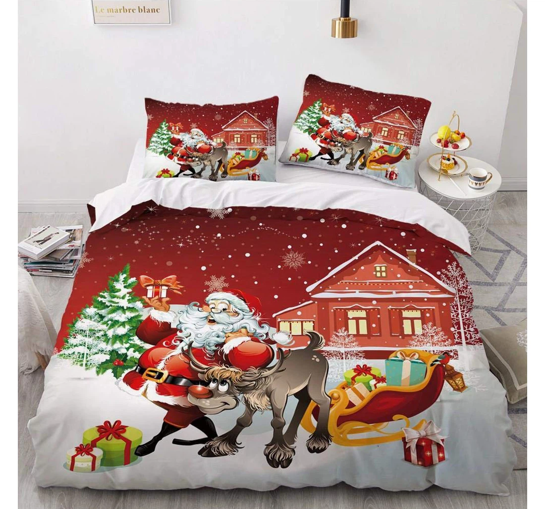 Personalized Bedding Set - Christmas Old Man Included 1 Ultra Soft Duvet Cover or Quilt and 2 Lightweight Breathe Pillowcases