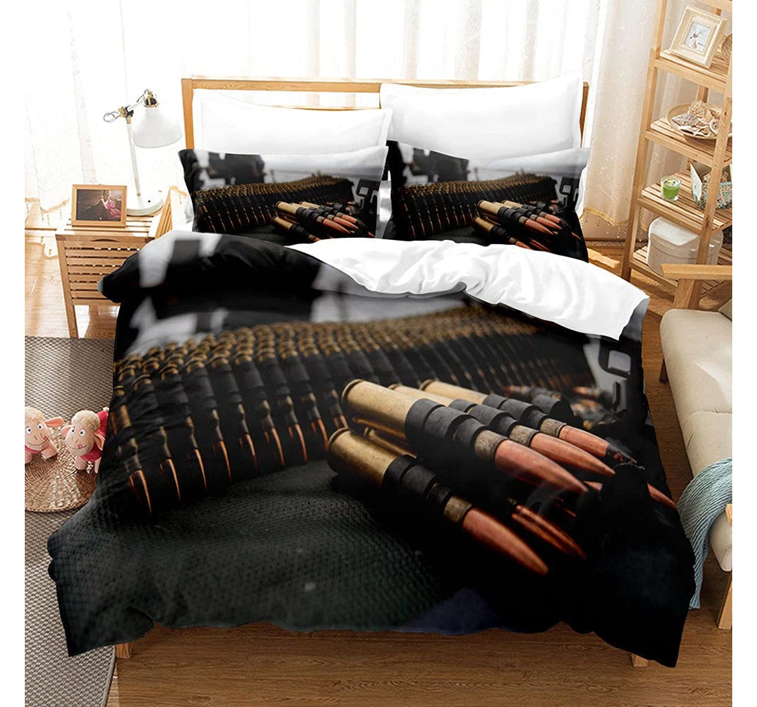Personalized Bedding Set - Machine Gun Bullets Included 1 Ultra Soft Duvet Cover or Quilt and 2 Lightweight Breathe Pillowcases