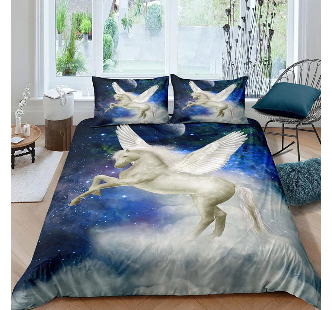 Personalized Bedding Set - Blue Starry Horse Women Included 1 Ultra Soft Duvet Cover or Quilt and 2 Lightweight Breathe Pillowcases
