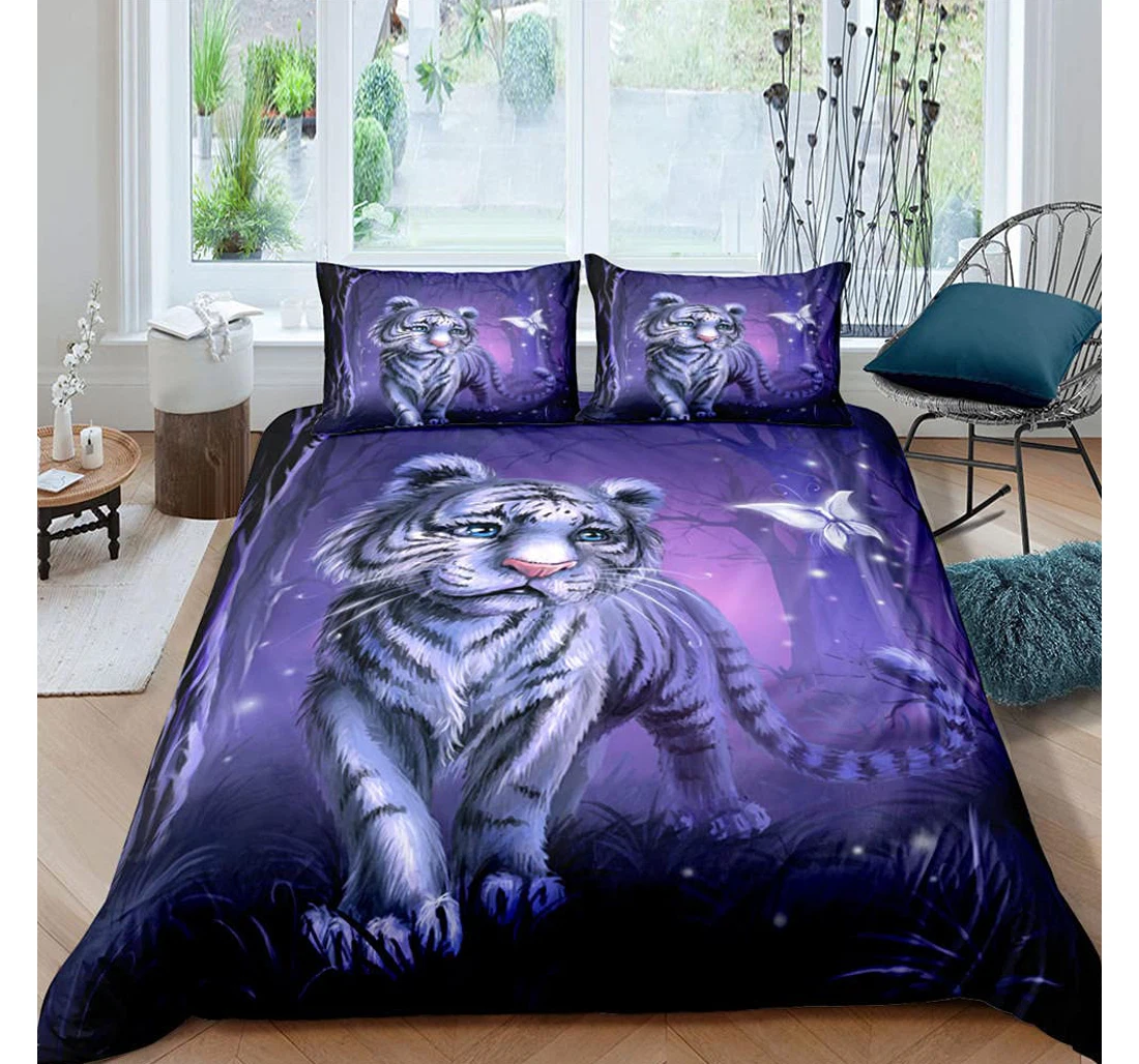 Personalized Bedding Set - Purple Tiger Included 1 Ultra Soft Duvet Cover or Quilt and 2 Lightweight Breathe Pillowcases