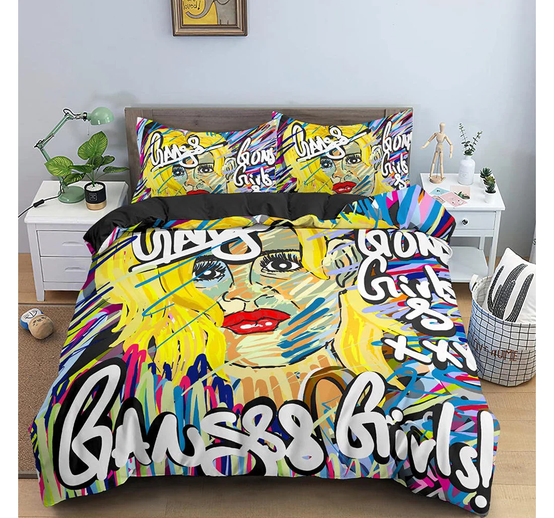 Personalized Bedding Set - Yellow Graffiti Beauty Included 1 Ultra Soft Duvet Cover or Quilt and 2 Lightweight Breathe Pillowcases