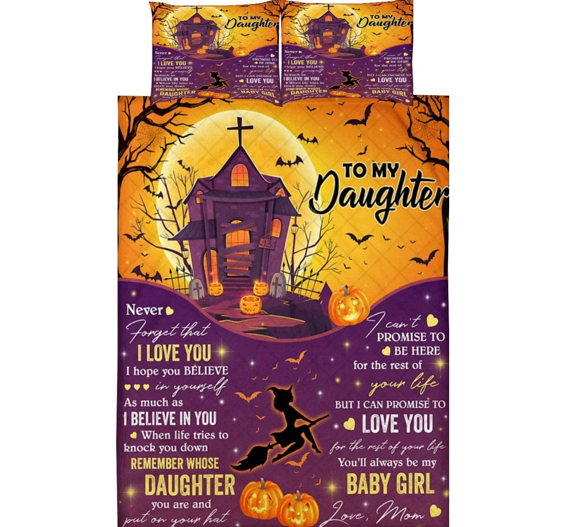 Personalized Bedding Set - Daughter Witch Pumpkin I Love You Included 1 Ultra Soft Duvet Cover or Quilt and 2 Lightweight Breathe Pillowcases