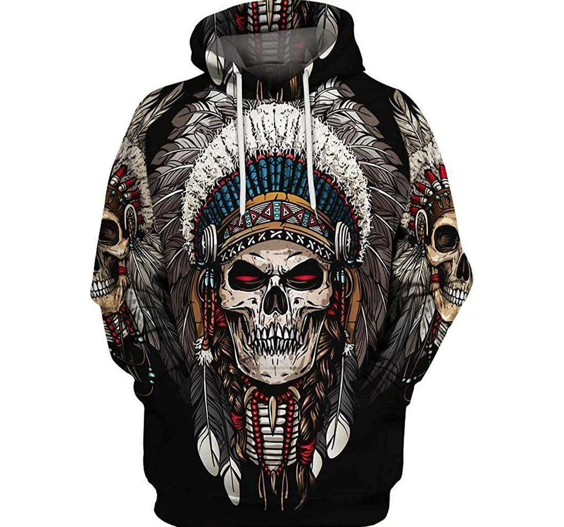 Native American Skull Unisexprinted - 3D Printed Pullover Hoodie