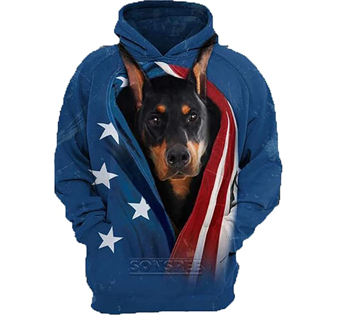 Pomeranian Rottweiler American Flag - 3D Printed Pullover Hoodie