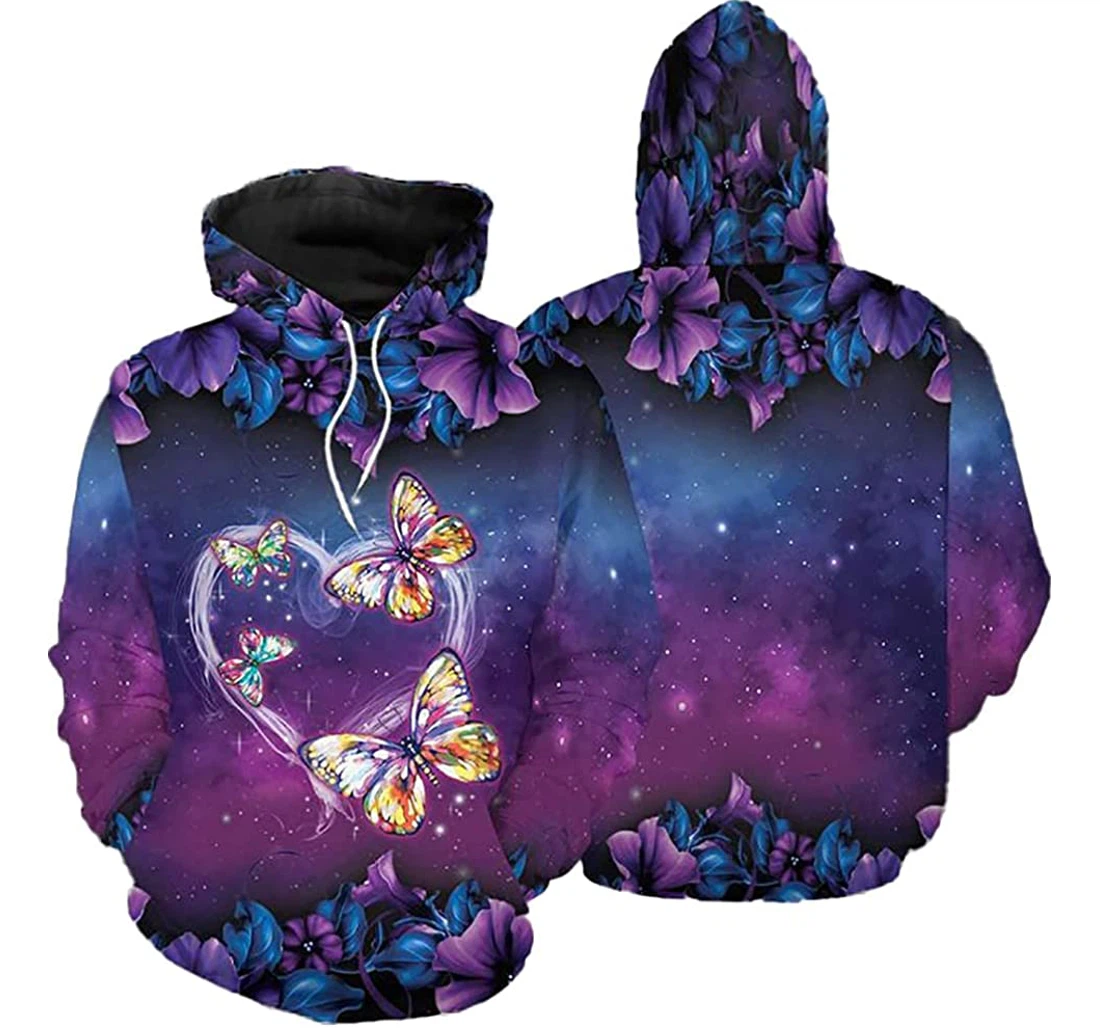 Purpel Butterfly Flower - 3D Printed Pullover Hoodie