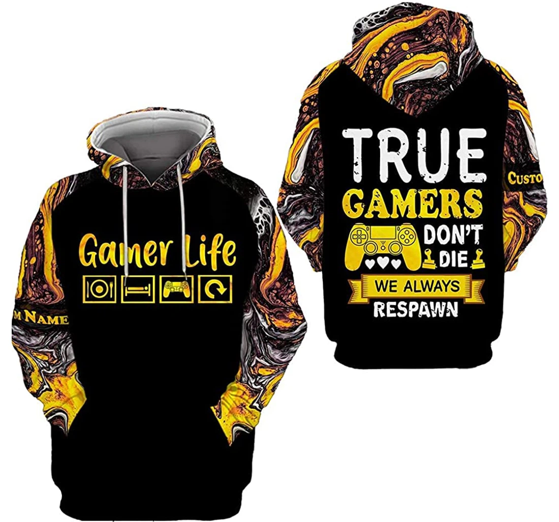 Personalized Yellow Holographic True Gamer - 3D Printed Pullover Hoodie