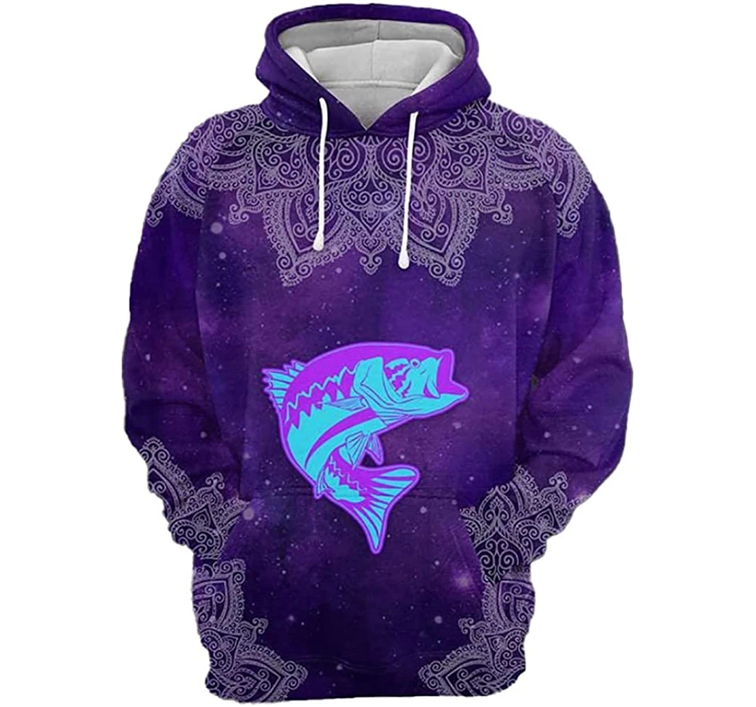 Purple Fishing Bass Mandala - 3D Printed Pullover Hoodie