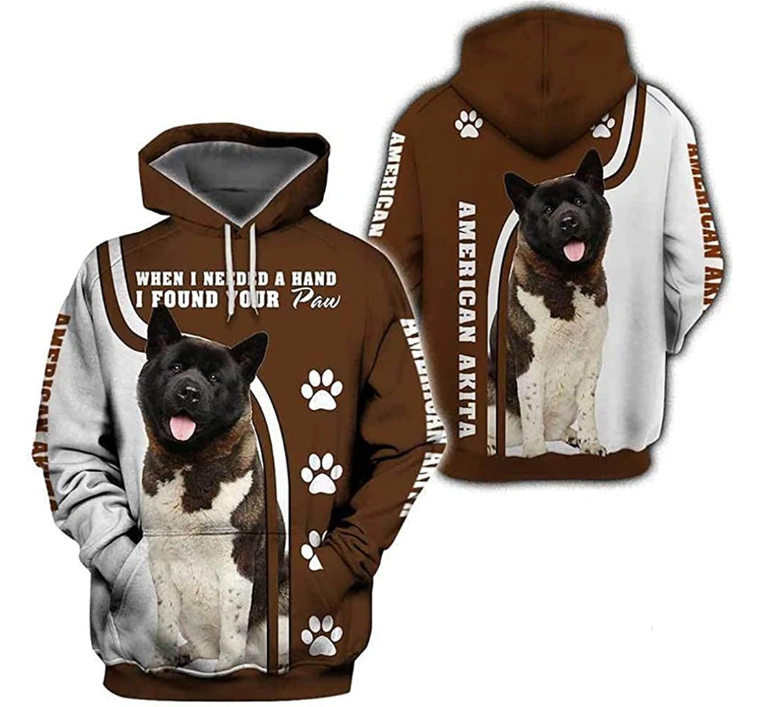 American Akita Dog Brown White Background - 3D Printed Pullover Hoodie