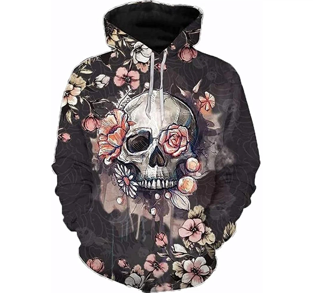 Flower Skull - 3D Printed Pullover Hoodie