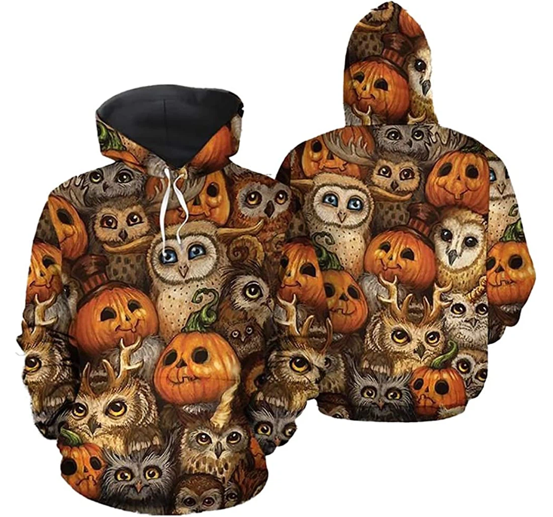 Owl Halloween Pumpkin - 3D Printed Pullover Hoodie