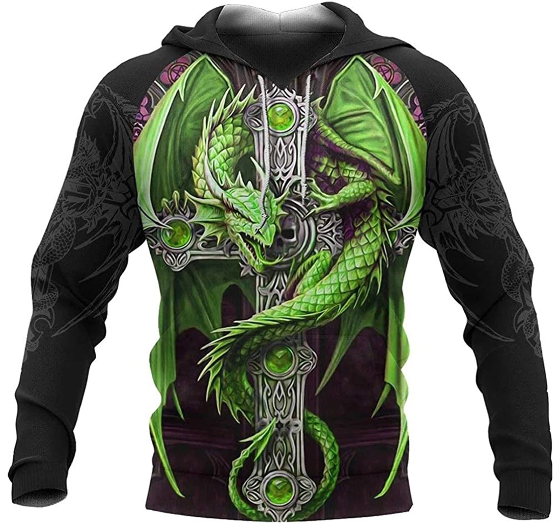 Irish St.patrick Day Shamrock Celtic Cross Dragon - 3D Printed Pullover Hoodie