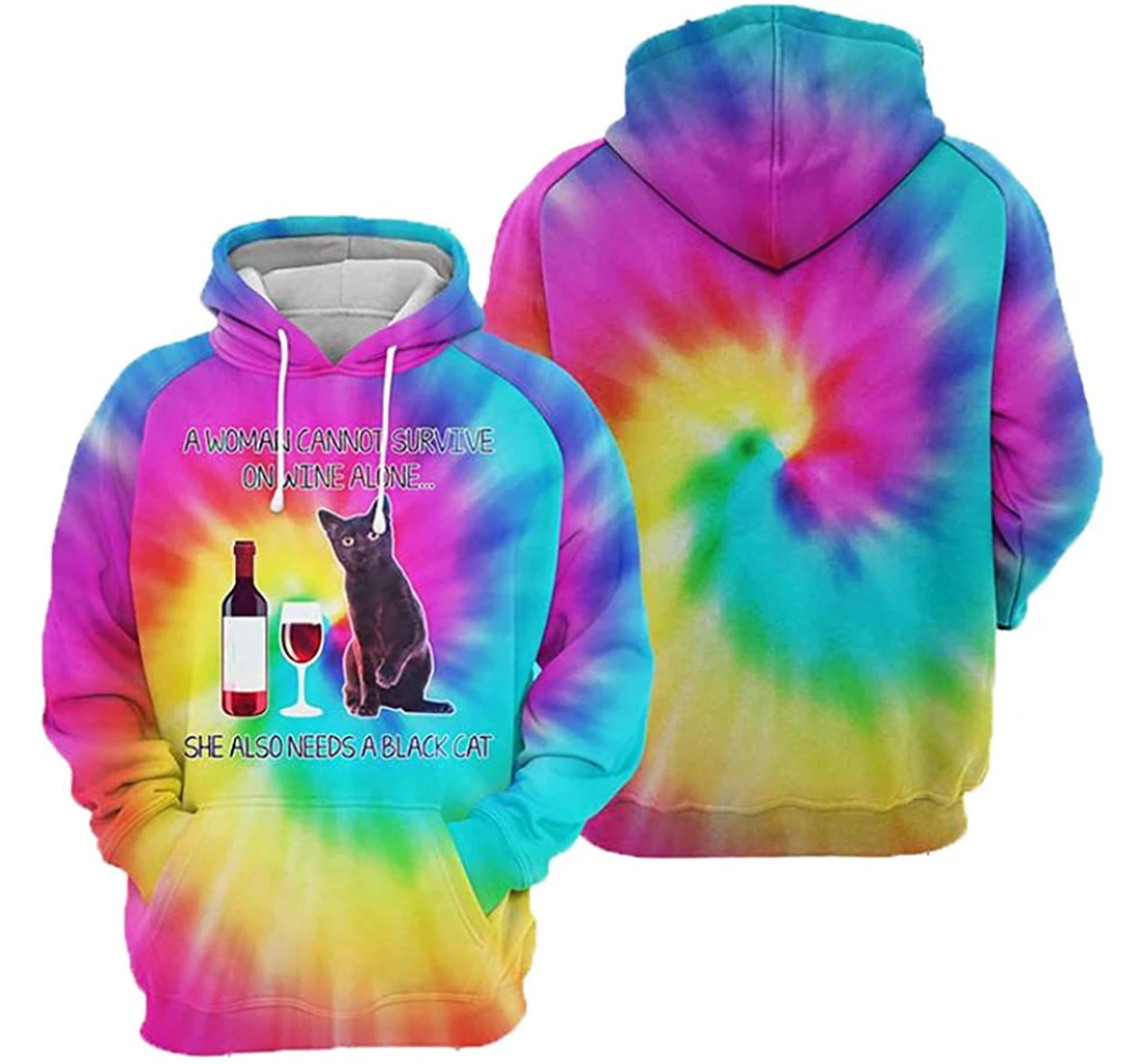 Cat Wine Tie Dye - 3D Printed Pullover Hoodie