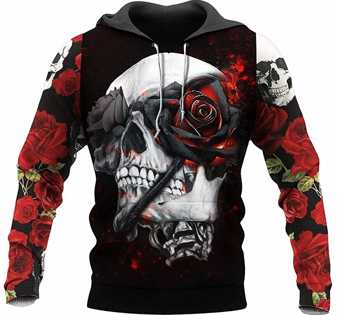 Rose Skull - 3D Printed Pullover Hoodie