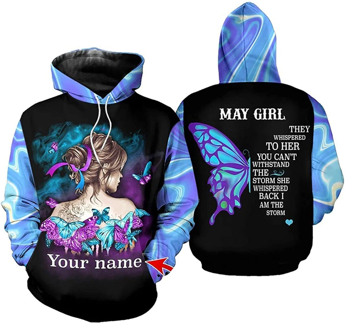 Custom Name Month May Girl They Whispered To Her You Can't Withstand The Storm - 3D Printed Pullover Hoodie