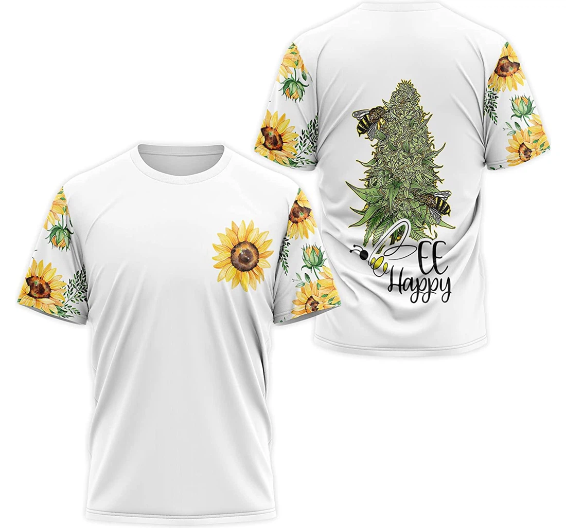 T-Shirt, Hoodie - Sunflower Cannabis Weed Bee Happy 3D Printed