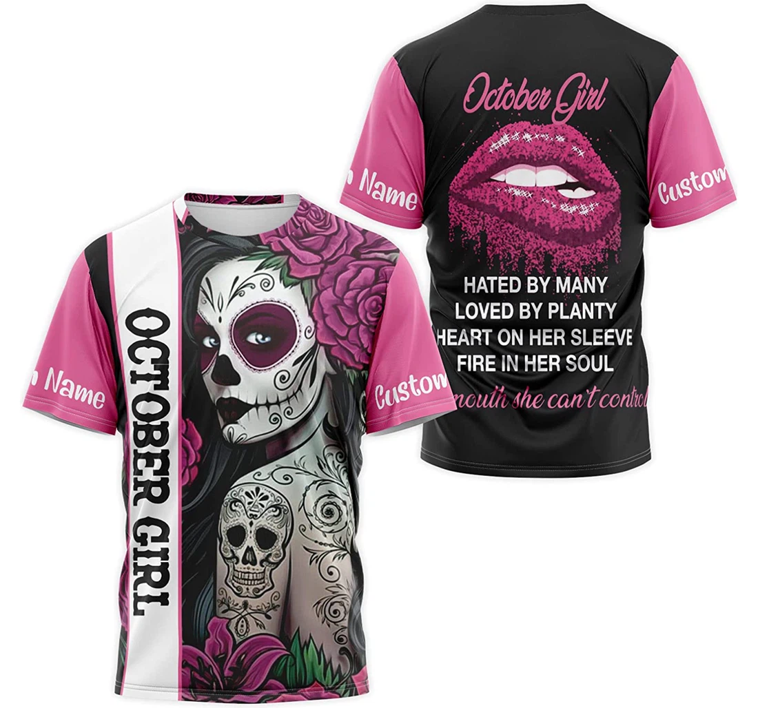 T-Shirt, Hoodie - Custom Name Girl Tattoo October Girl Hated By Many Loved By Plenty Heart On Her Sleeve Fire In Her Soul 3D Printed