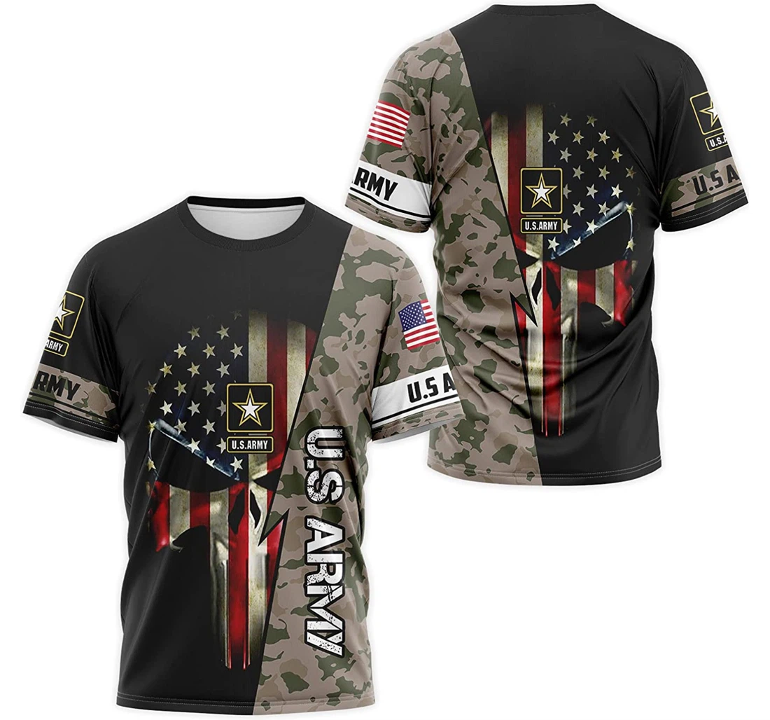 T-Shirt, Hoodie - Us Army Skull American Flag Camo 3D Printed