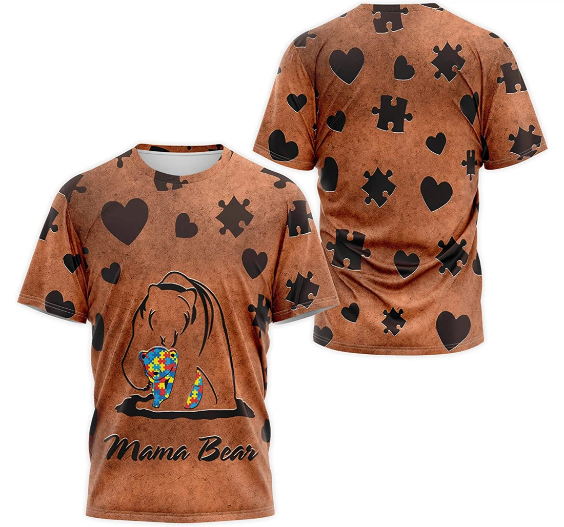 T-Shirt, Hoodie - Mama Bear Autism Awareness Mom Heart Puzzle Pattern 3D Printed