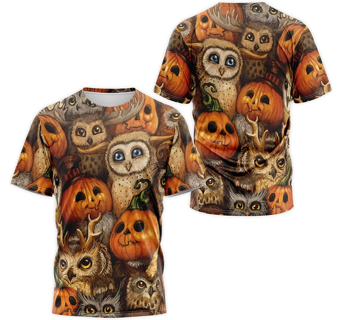 T-Shirt, Hoodie - Halloween Pumpkin Owl Face 3D Printed