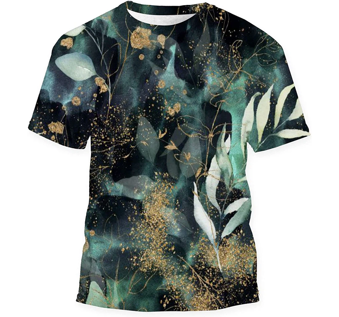 Floral Branch On Gold - 3D Printed T-shirt, Long Sleeves Shirt