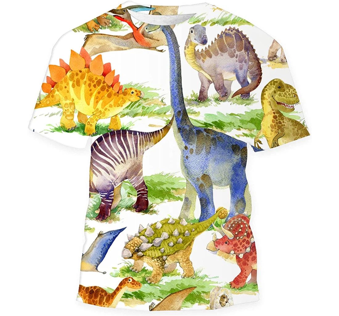 Cute Dinosaurs Watercolor - 3D Printed T-shirt, Long Sleeves Shirt