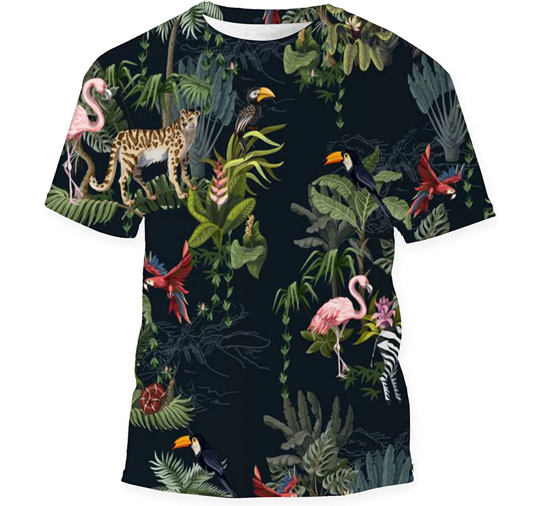 Jungle Animals Flowers Trees - 3D Printed T-shirt, Long Sleeves Shirt