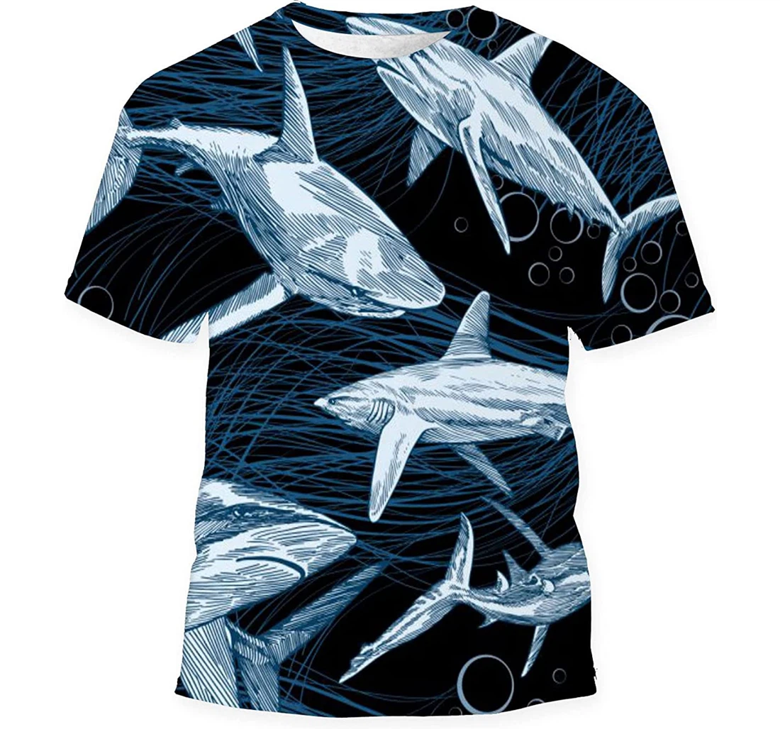 Shark Hand Drawn Underwater - 3D Printed T-shirt, Long Sleeves Shirt