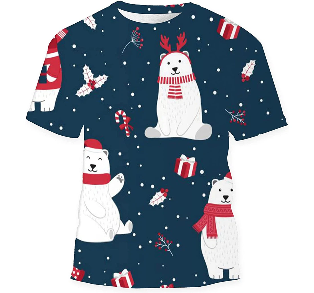 Christmas Polar Bear Background - 3D Printed T-shirt, Long Sleeves Shirt