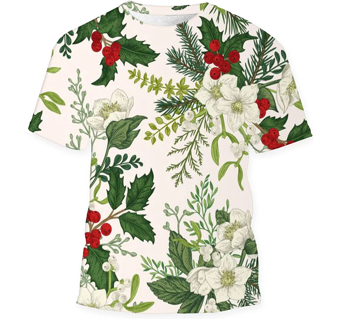 Christmas Winter Floral - 3D Printed T-shirt, Long Sleeves Shirt