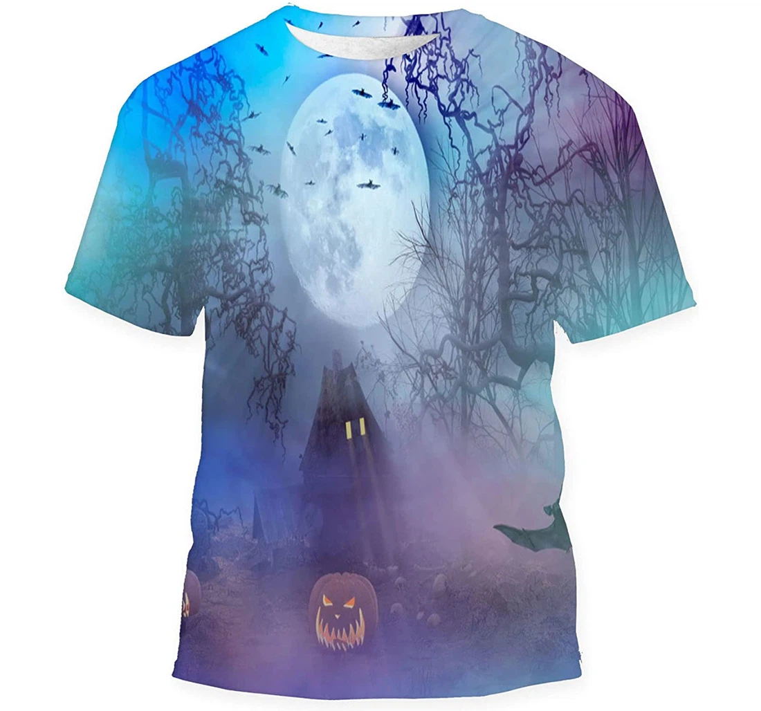 Halloween Background Pumpkin Graveyard Gloomy Autumn - 3D Printed T-shirt, Long Sleeves Shirt