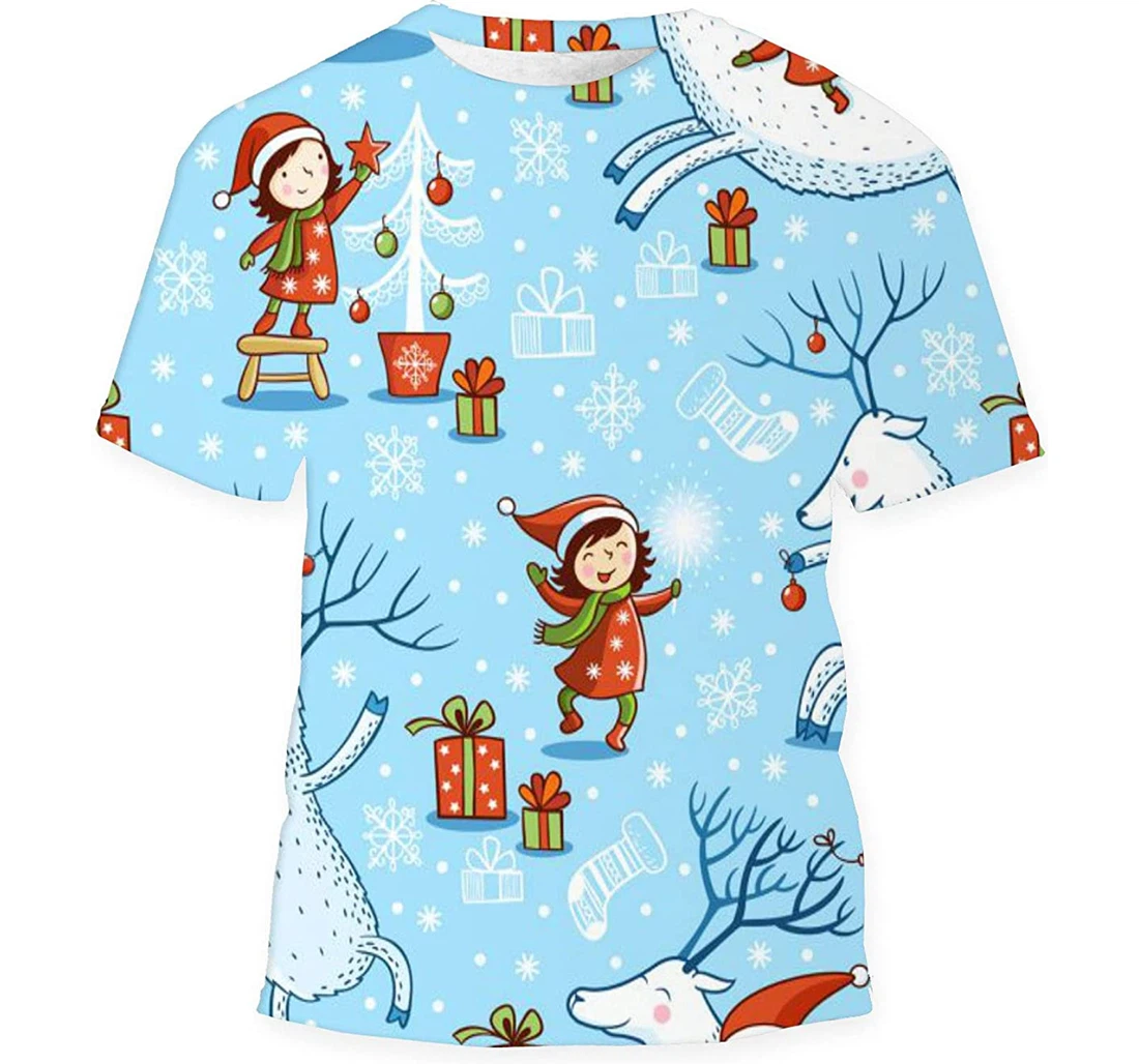 Girl Deer Christmas New - 3D Printed T-shirt, Long Sleeves Shirt