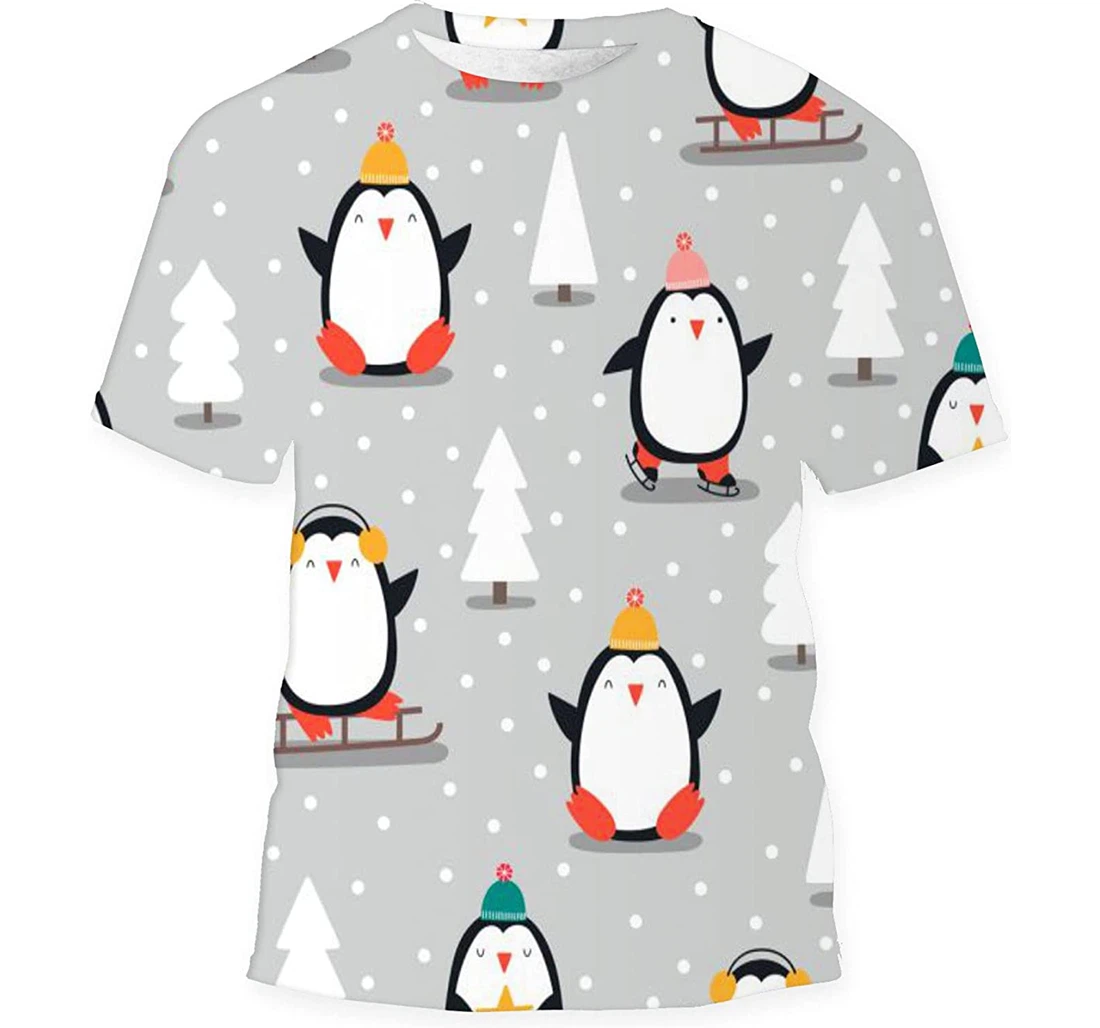 Merry Christmas Penguins - 3D Printed T-shirt, Long Sleeves Shirt