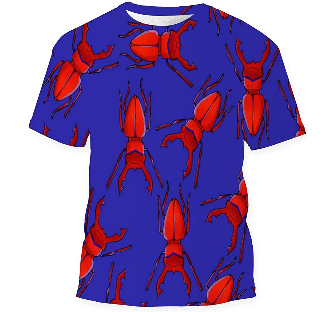 Painted Red Beetles On Violet Background - 3D Printed T-shirt, Long Sleeves Shirt