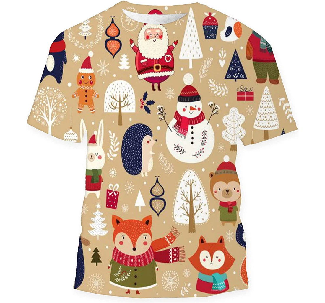 Christmas Collection Cute Animals Bear Fox - 3D Printed T-shirt, Long Sleeves Shirt