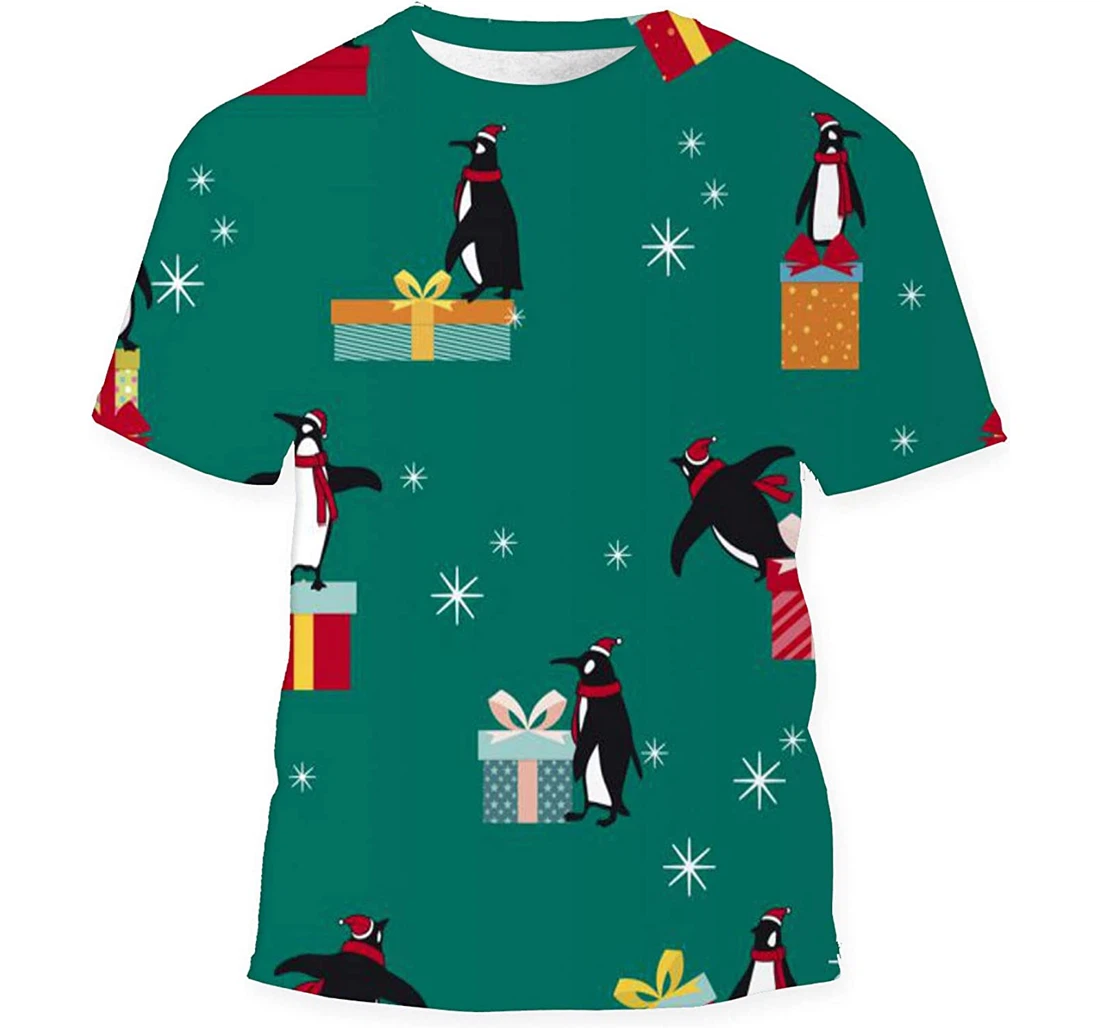 Christmas Collection Penguin Gift Box - 3D Printed T-shirt, Long Sleeves Shirt